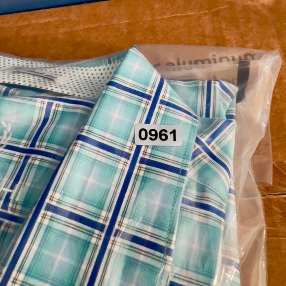 Bugatchi Uomo Button Shirt Men XXL ** Shaped Fit ** Flex Cuffs Blue White Check - Picture 13 of 13